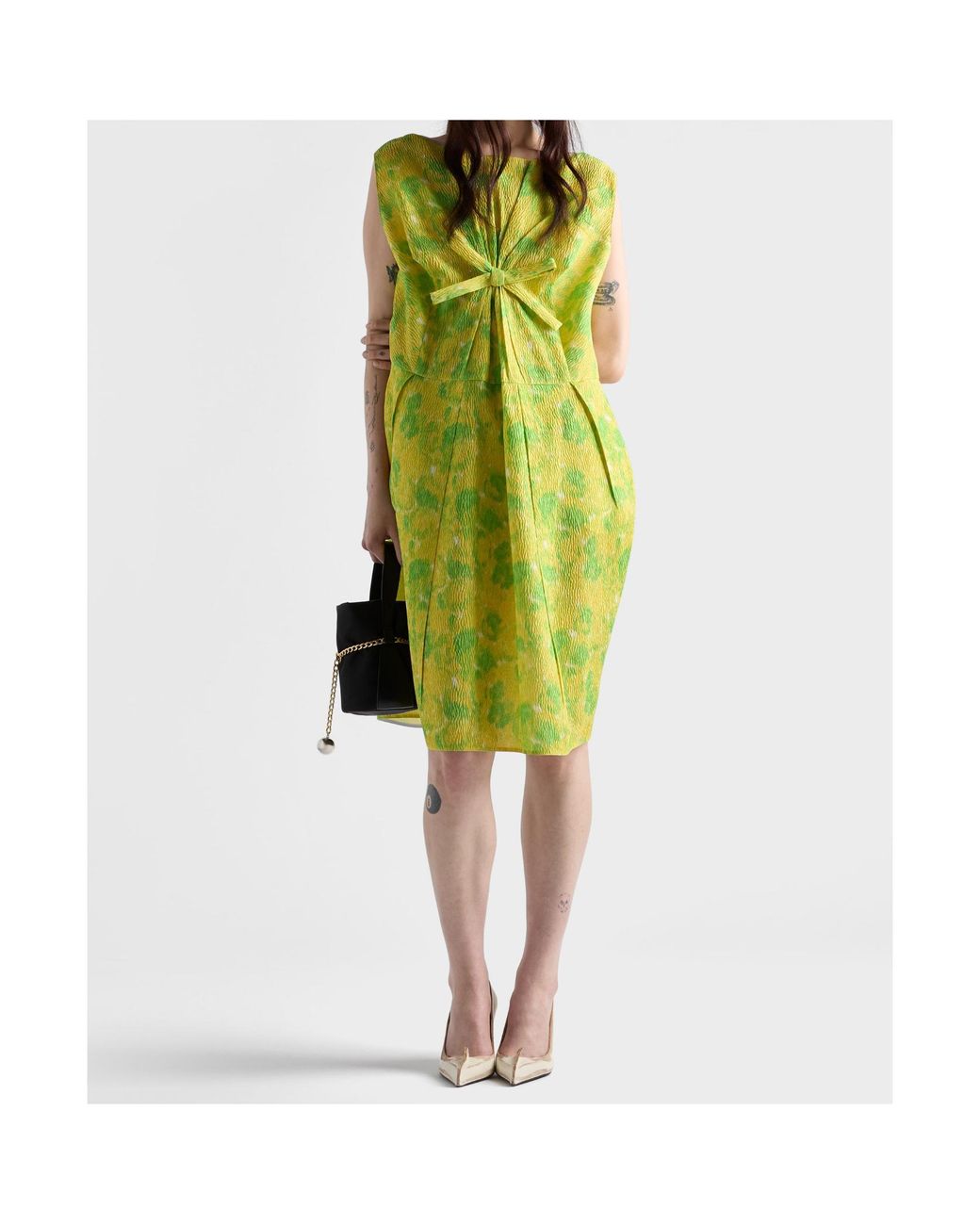 Prada Green Floral Print Cloquet Dress