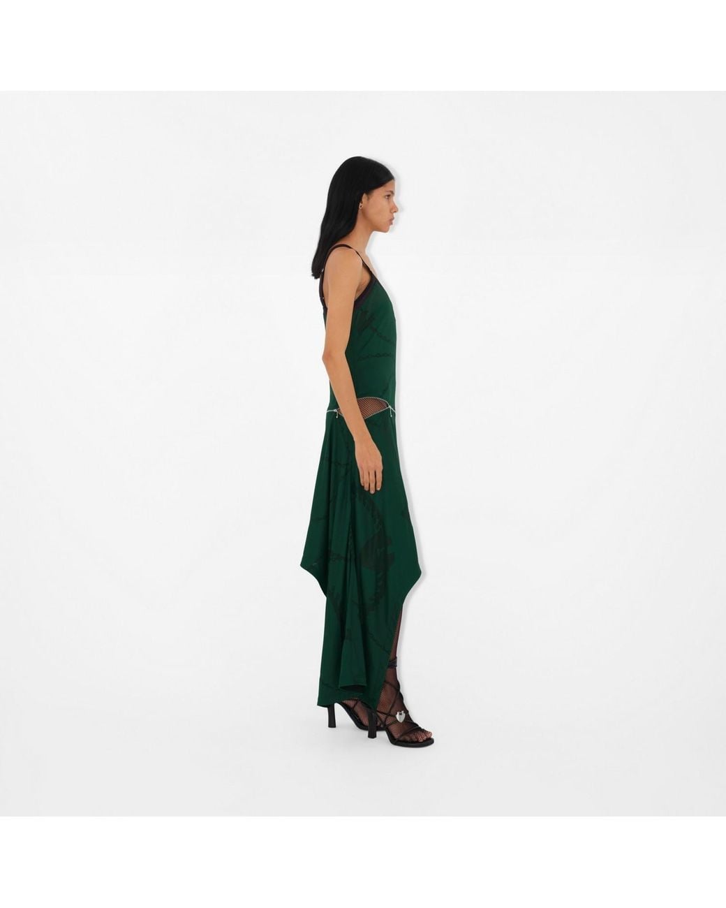 Burberry Green Shield Hardware Asymmetric Midi Dress