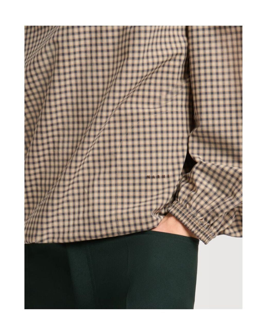 Marni Natural Checked Poplin Shirt With Funnel Neck for men