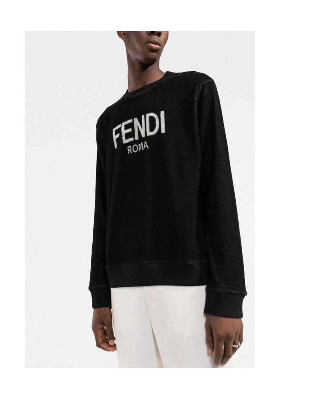 Fendi Black Logo-Print Fleece Sweatshirt for men