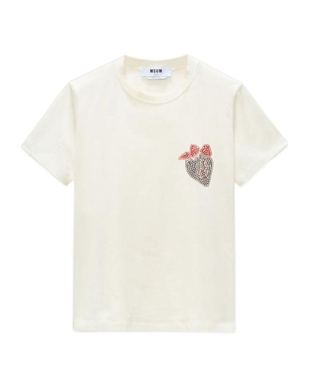MSGM White Crystal-Embellished Crew-Neck T-Shirt