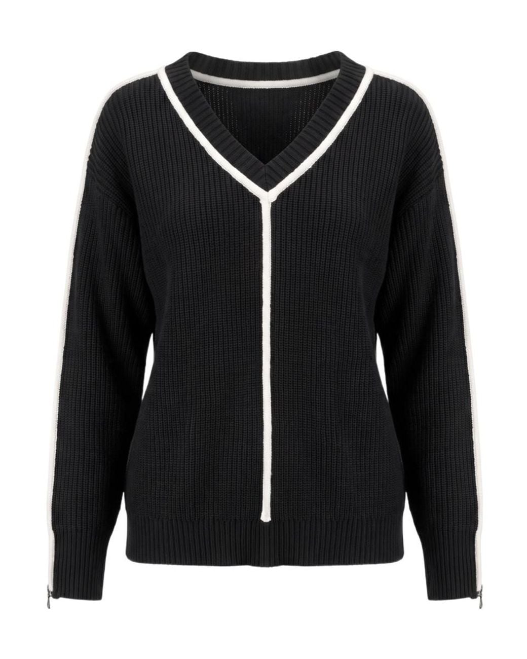 Patrizia Pepe Black Long-Sleeved V-Neck Jumper
