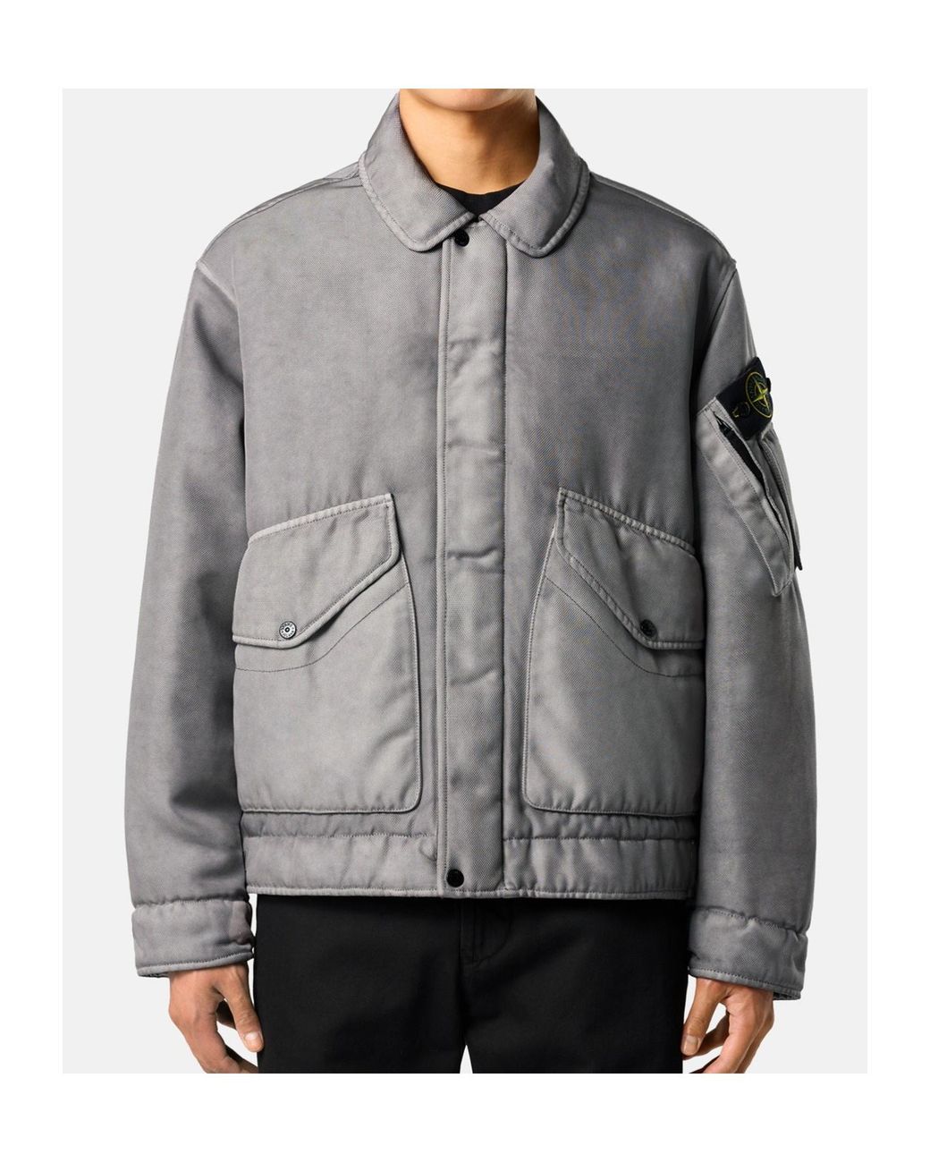 Stone Island Gray Padded Stand Collar Jacket With Anti-Drop for men