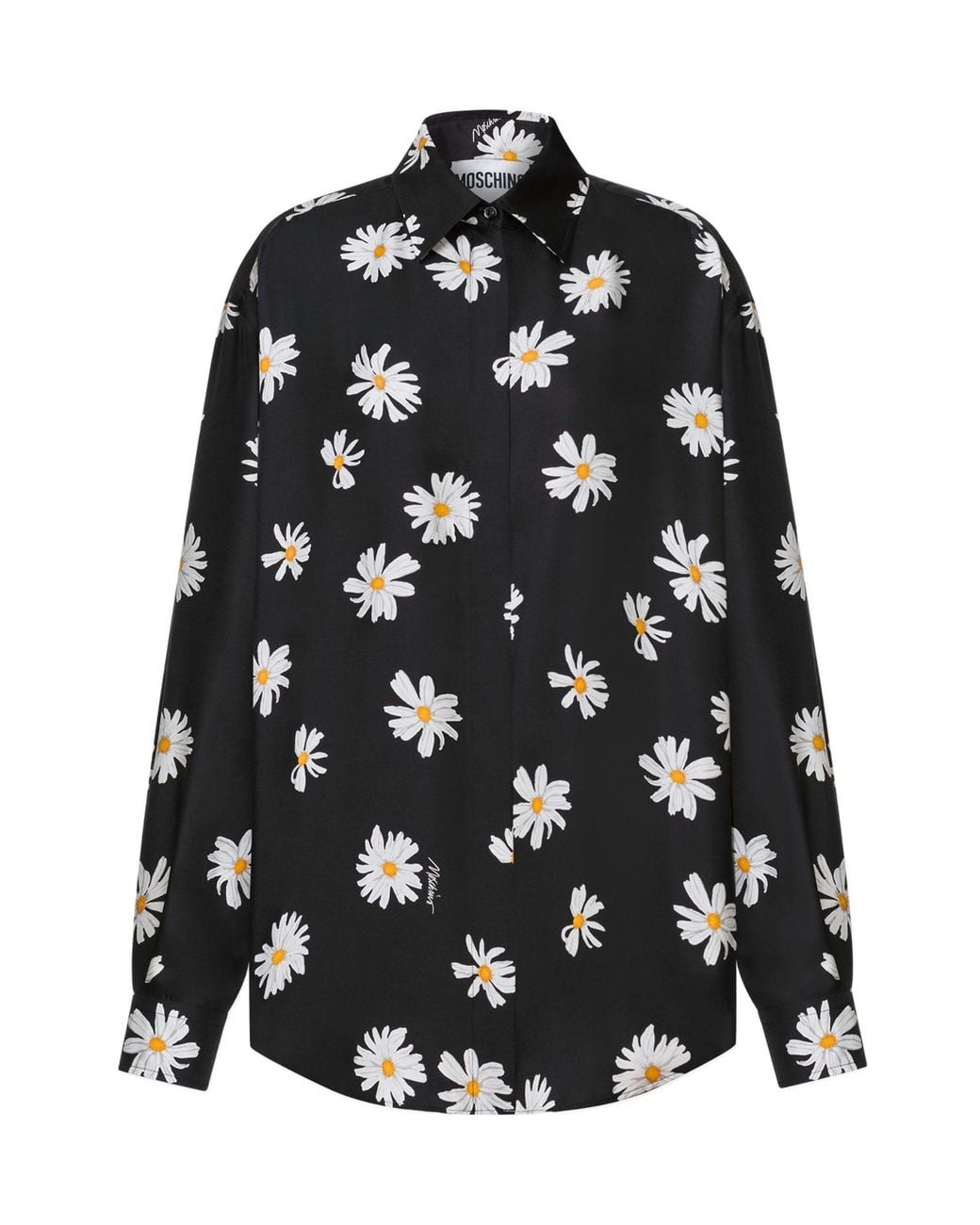 Moschino Black Silk Twill Shirt Allover Daisy