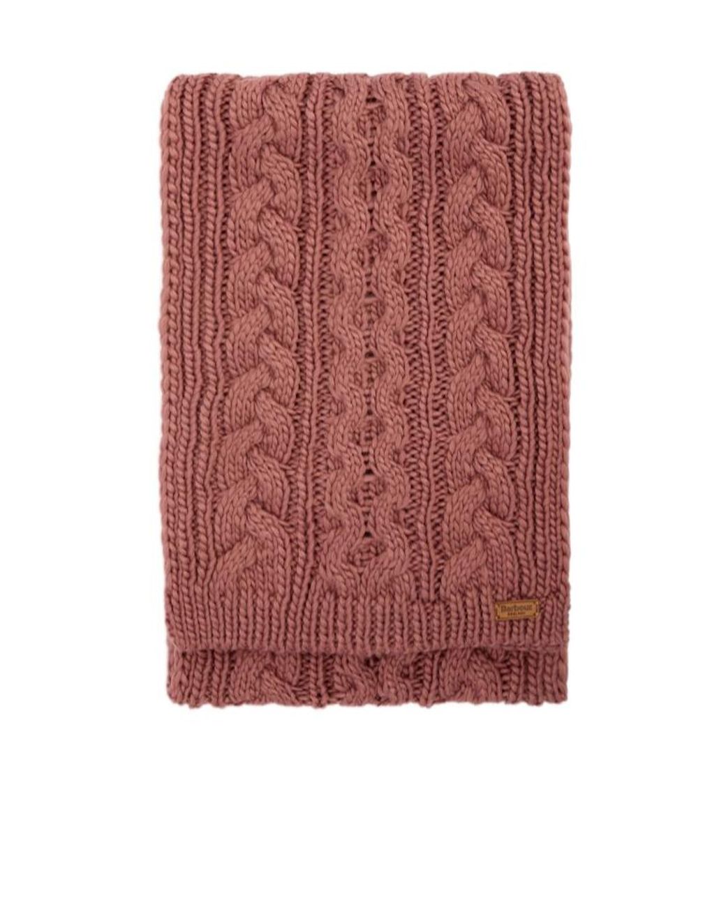 Barbour Red Logo Patch Ribbed Scarf And Beanie Set