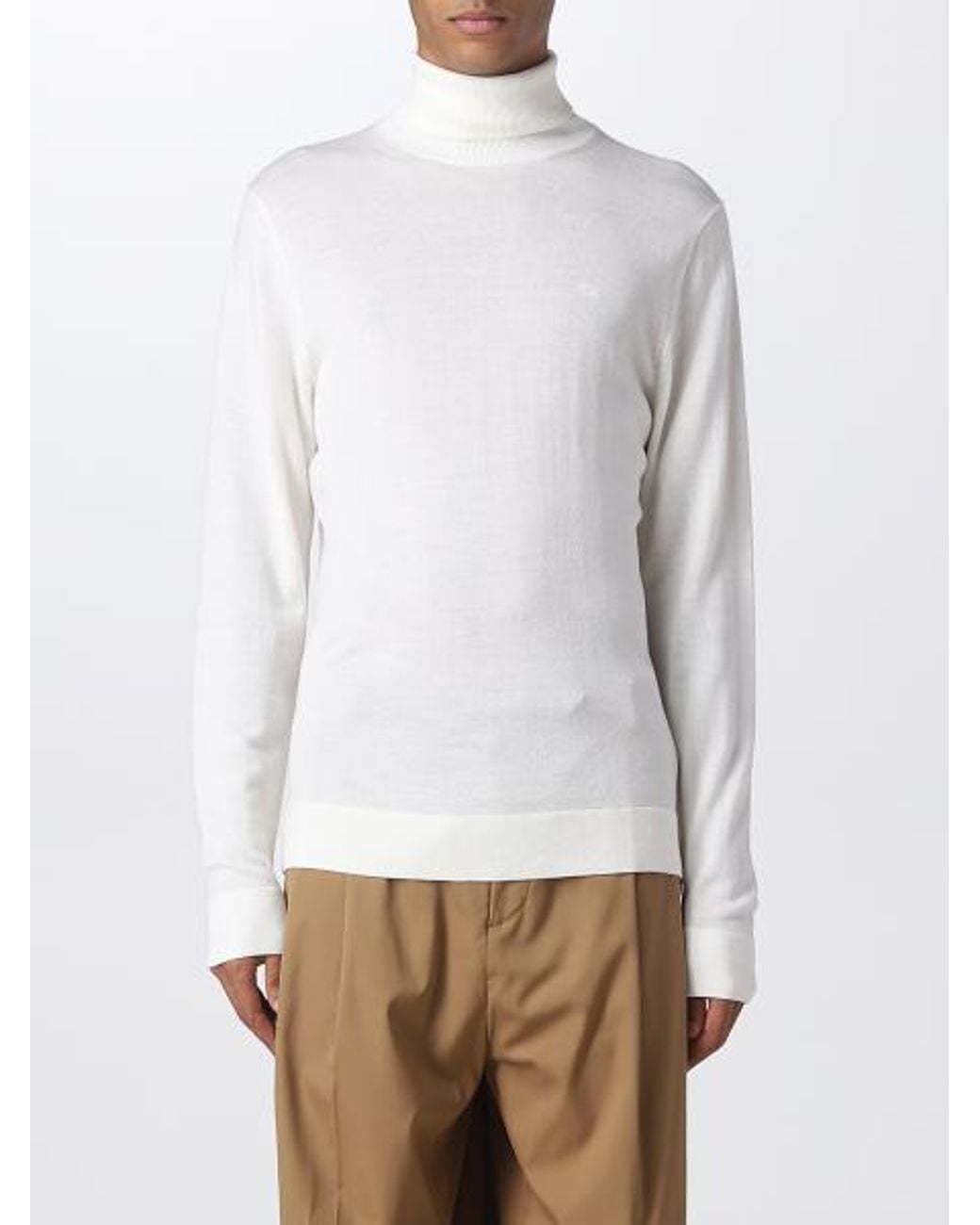 Calvin Klein White High-Necked Wool Sweater for men