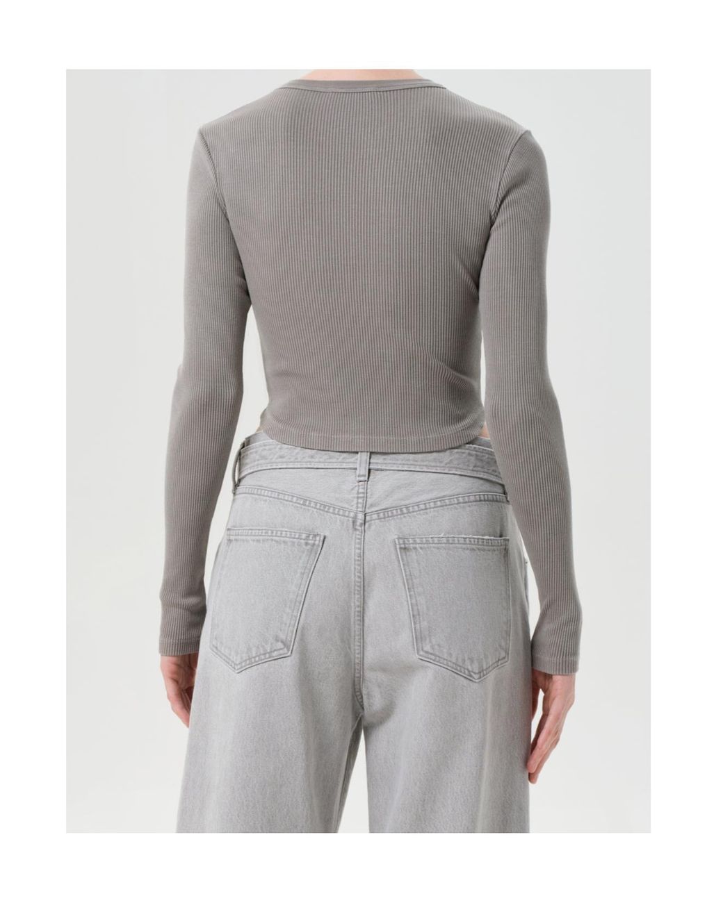 Agolde Gray Ribbed Long-Sleeve Top