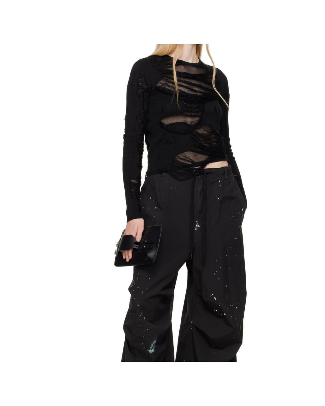 MM6 by Maison Margiela Black Ripped-Effect Knitted Jumper