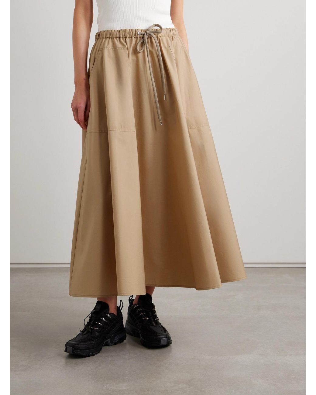 Moncler Natural A-Line Midi Cotton Skirt