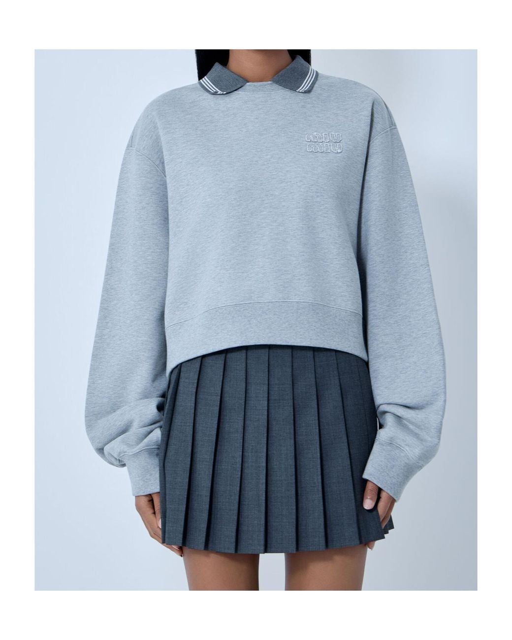 Miu Miu Blue Ribbed-Collar Embroidered Sweatshirt