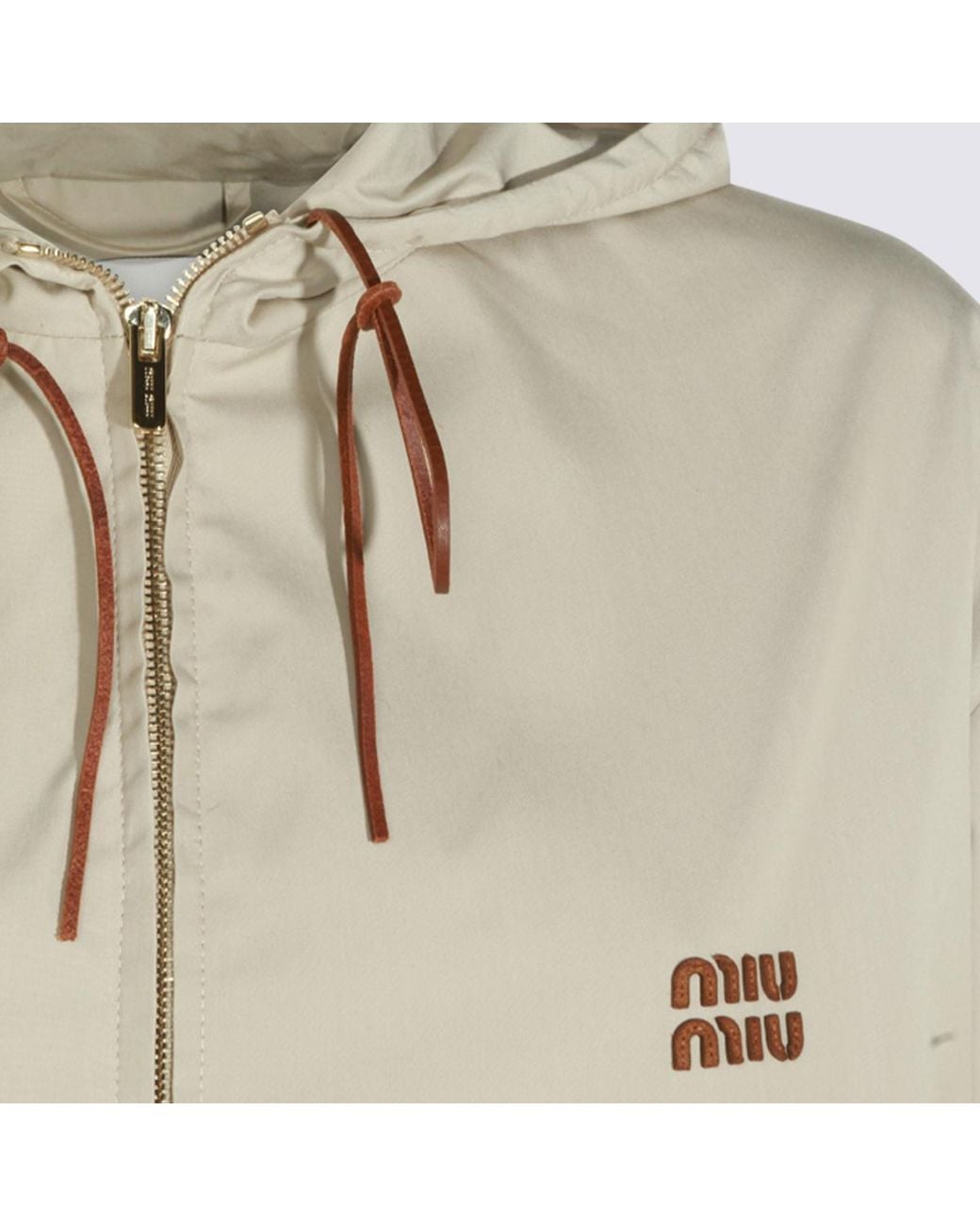 Miu Miu Natural Zip-Up Hooded Jacket