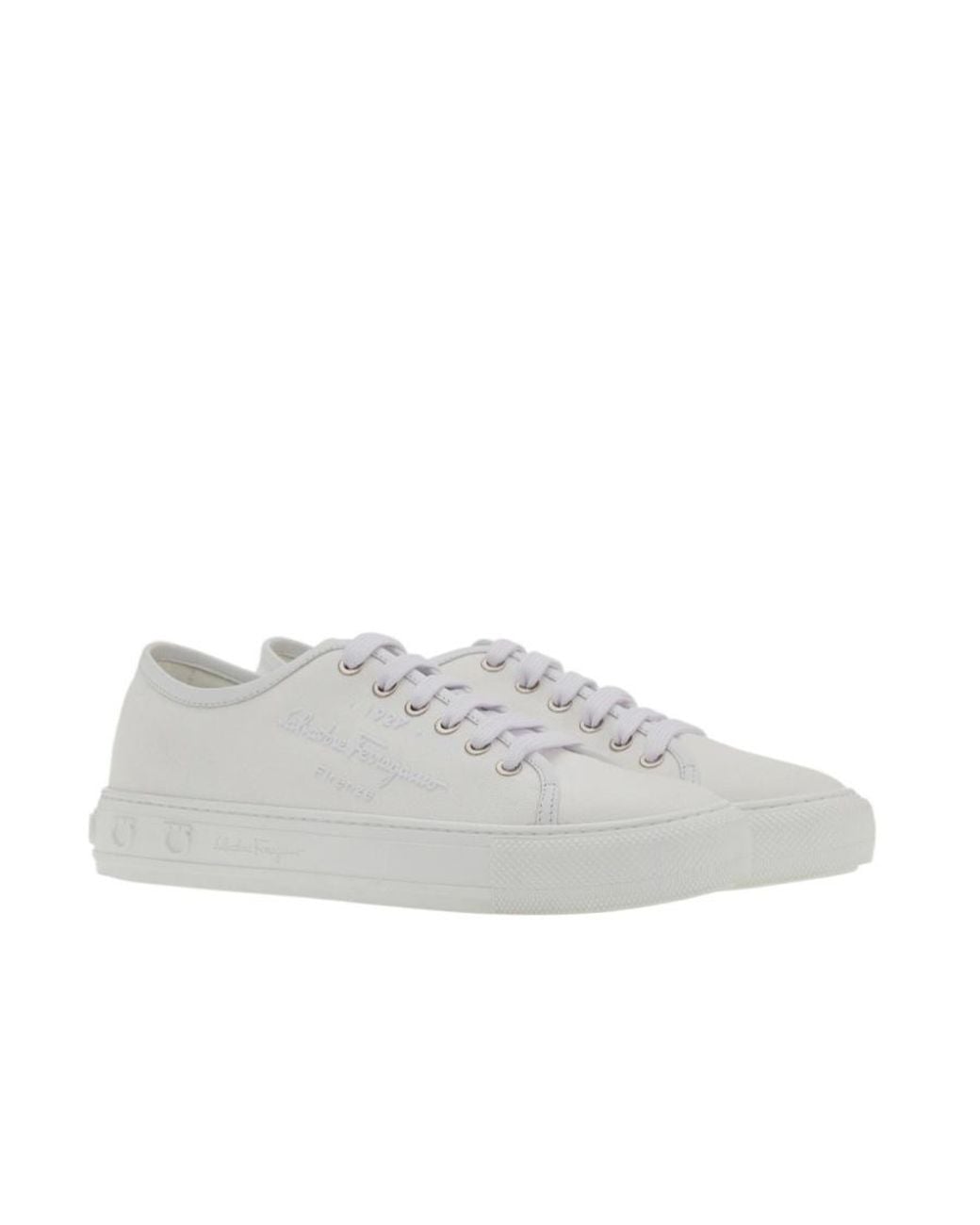 Ferragamo White Logo Embossed Low-Top Sneakers