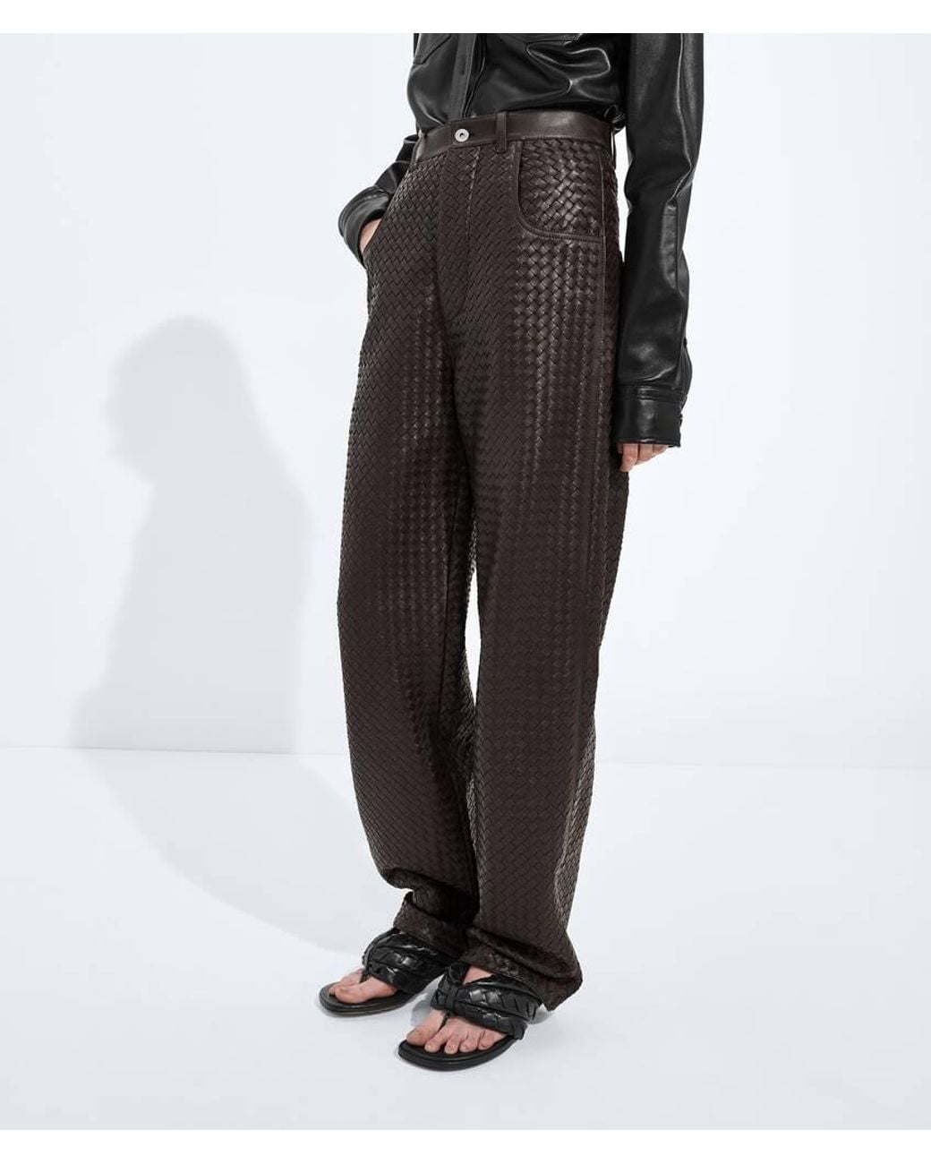 Bottega Veneta Black Intrecciato Leather Pants