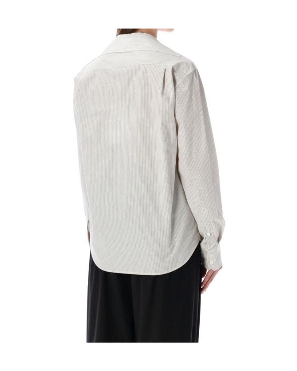 MM6 by Maison Margiela White Striped Collarless Shirt