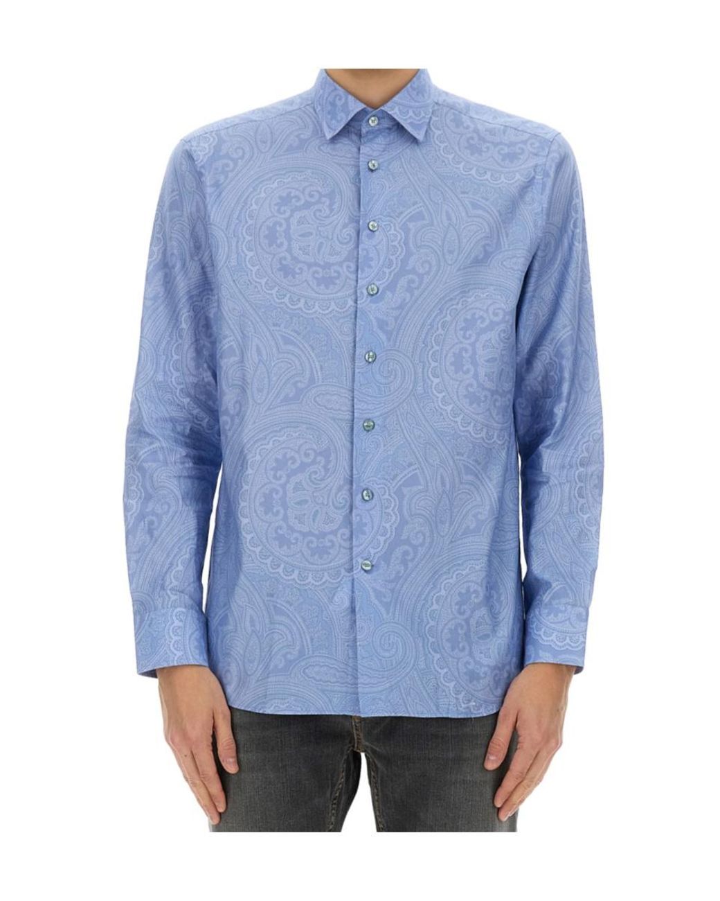Etro Blue Paisley-Print Button-Up Shirt for men