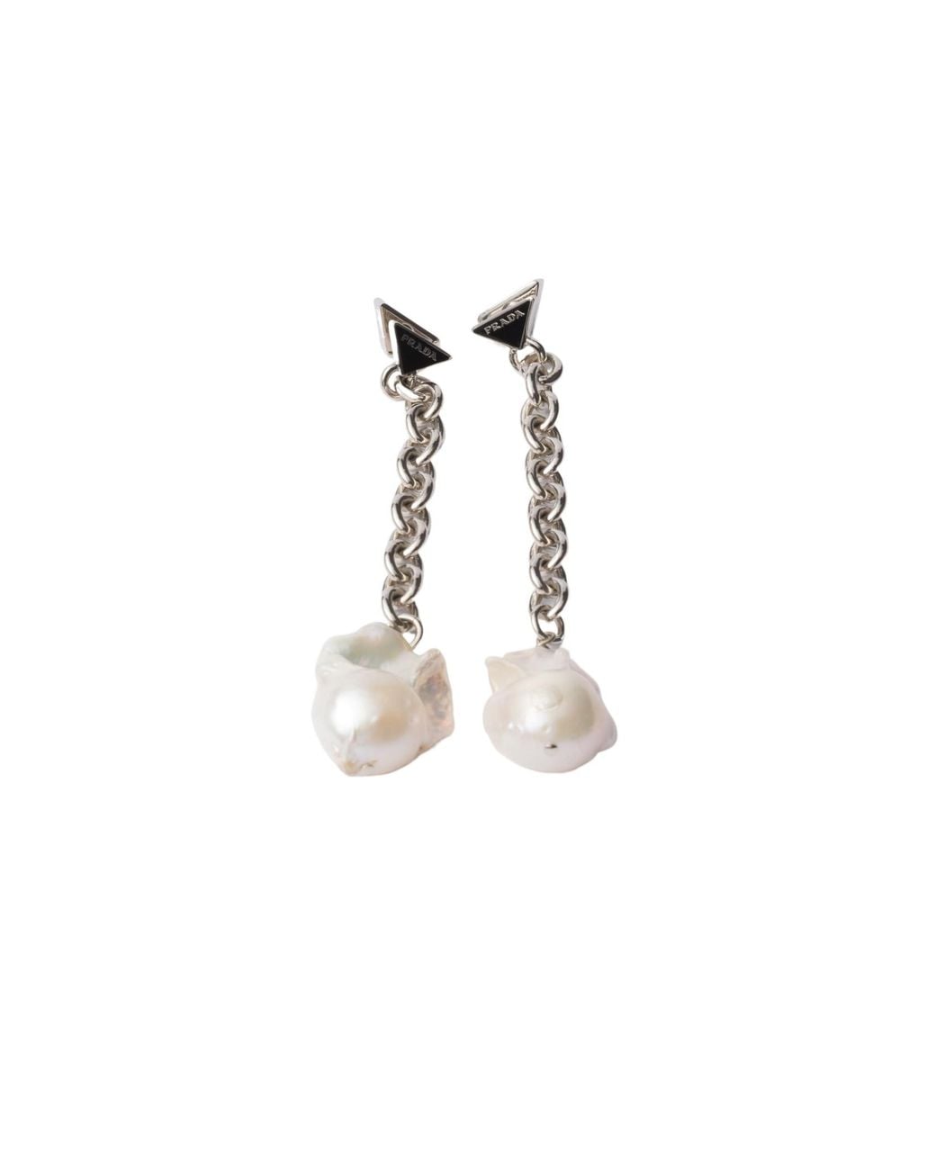 Prada White Metal And Pearl Earrings
