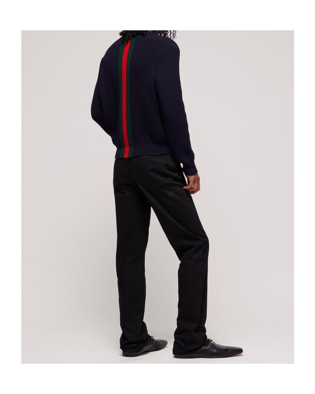Gucci Blue Web Stripe Detailed Knitted Jumper for men