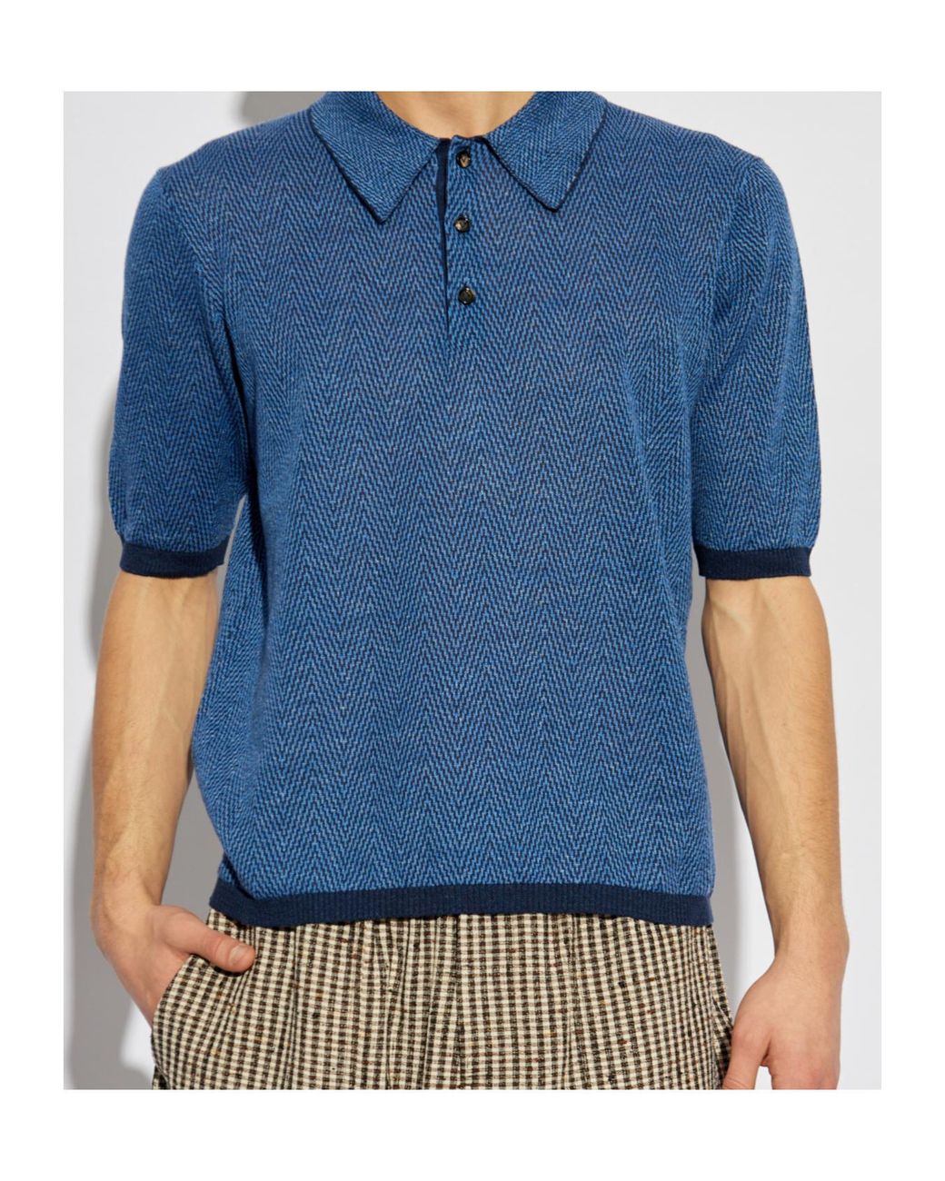 Bottega Veneta Blue Patterned Short-Sleeved Polo Shirt for men