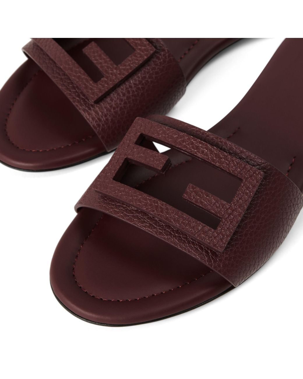 Fendi Brown Grain Leather Slide Sandals