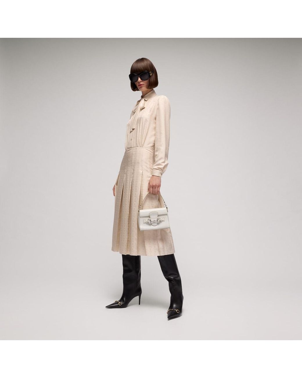 Gucci White Horsebit Duomo Small Top Handle Bag