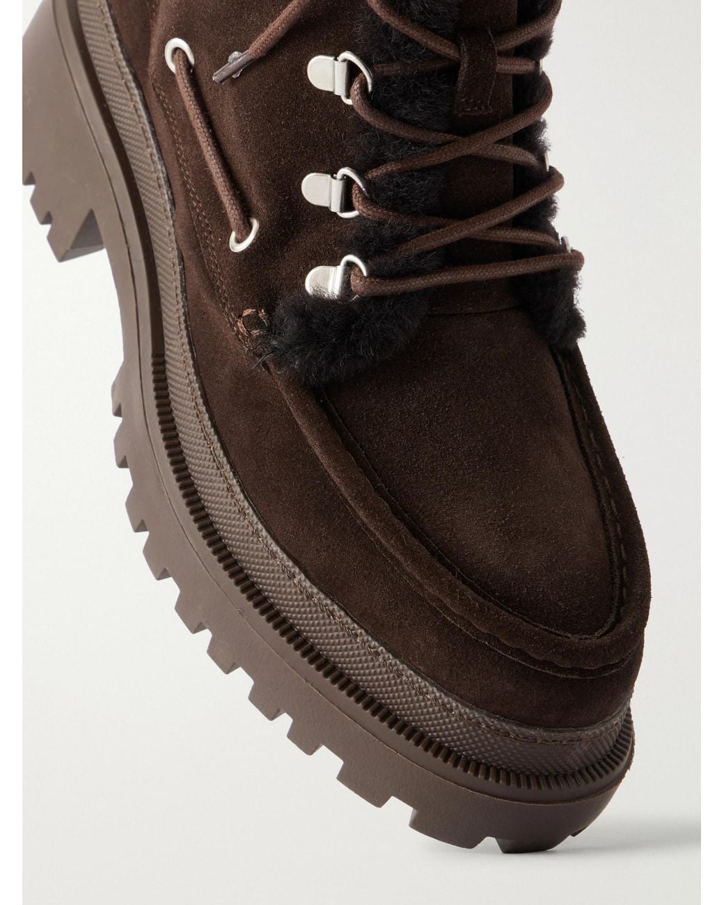 Yves Salomon Brown Eyelet-Detailed Brushed Shearling-Trimmed Suede Ankle Boots