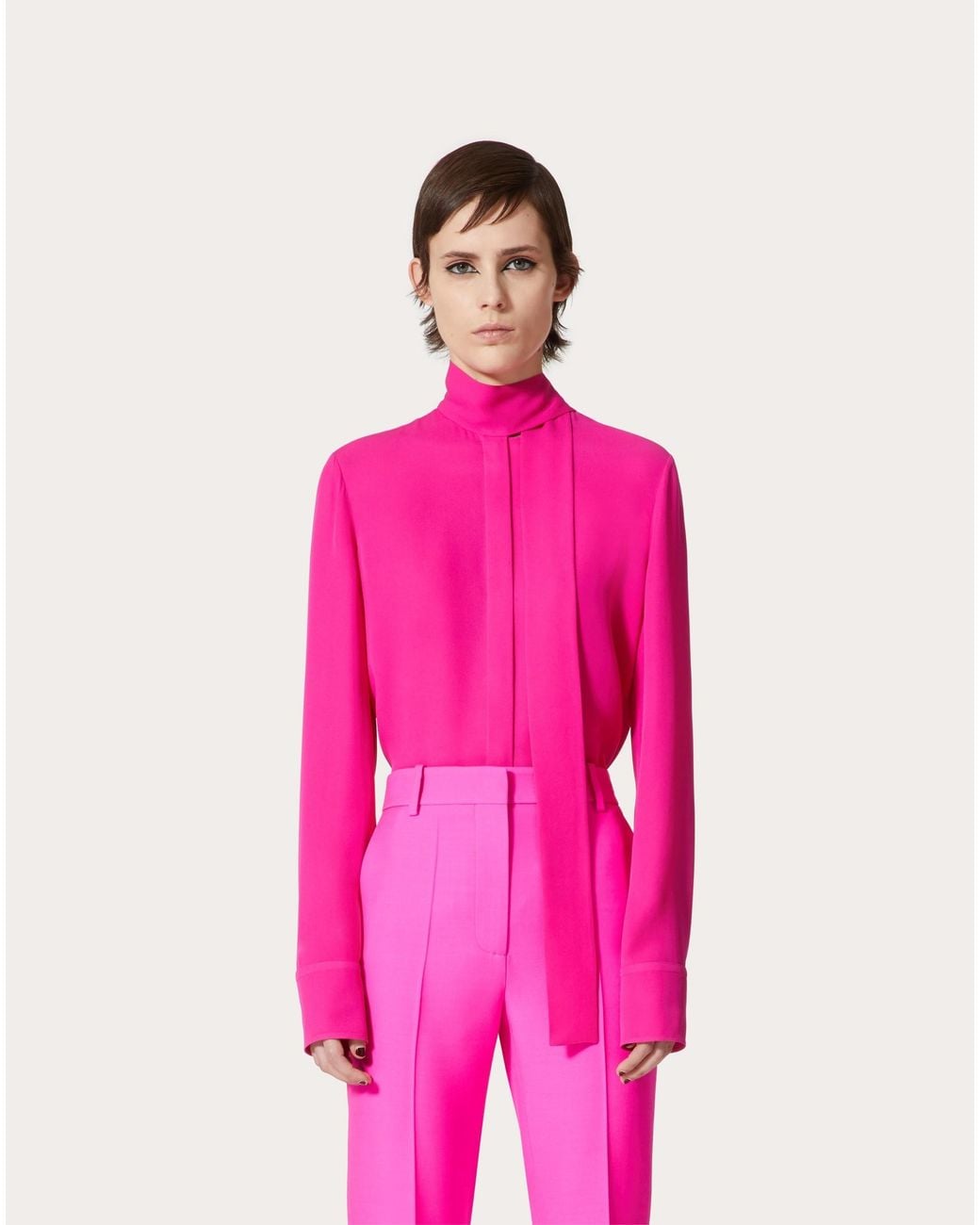 Valentino Pink Bow-Detailed Long-Sleeved Shirt