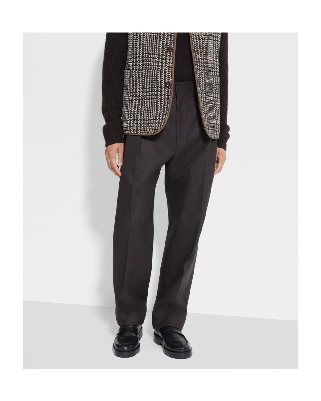 Zegna Black Pleated Wool Trousers for men