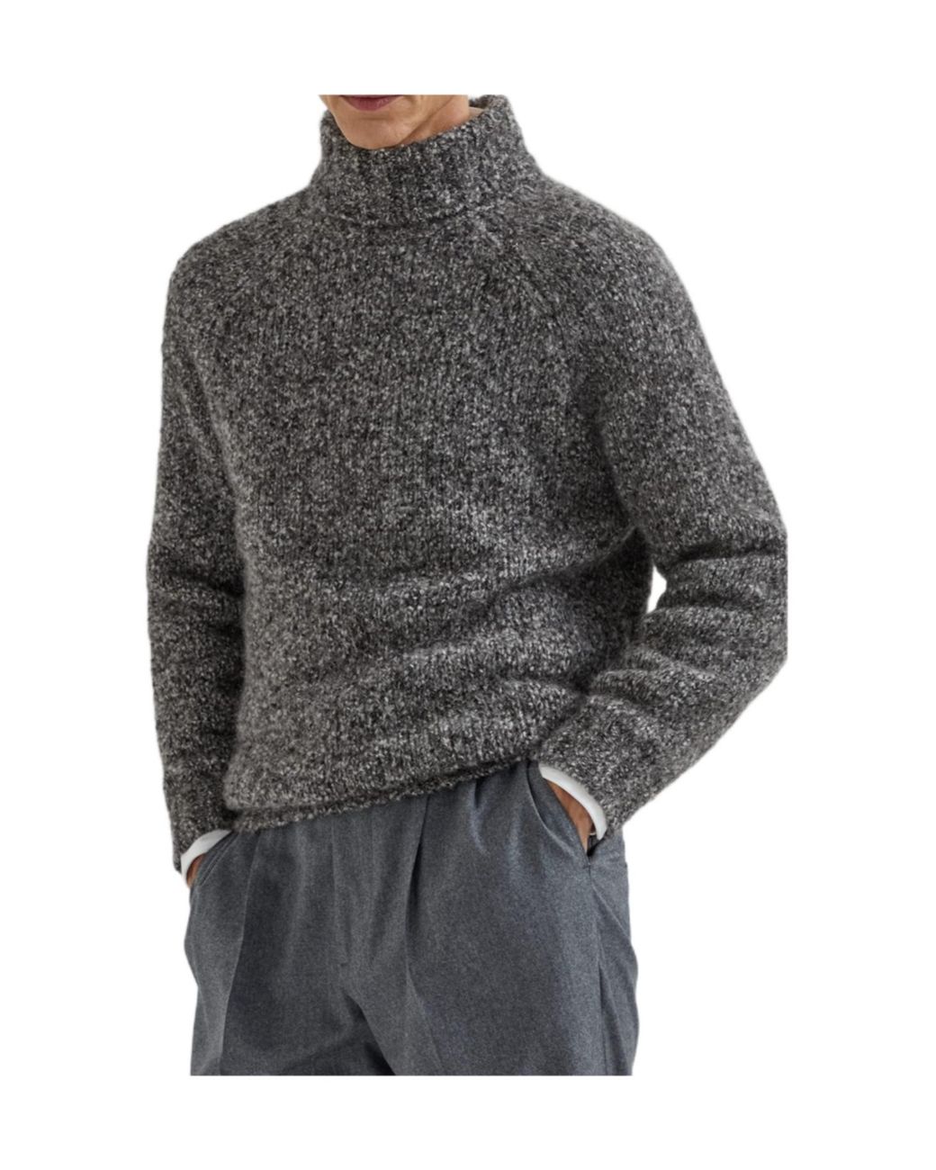 Brunello Cucinelli Gray Roll Neck Long-Sleeved Jumper for men