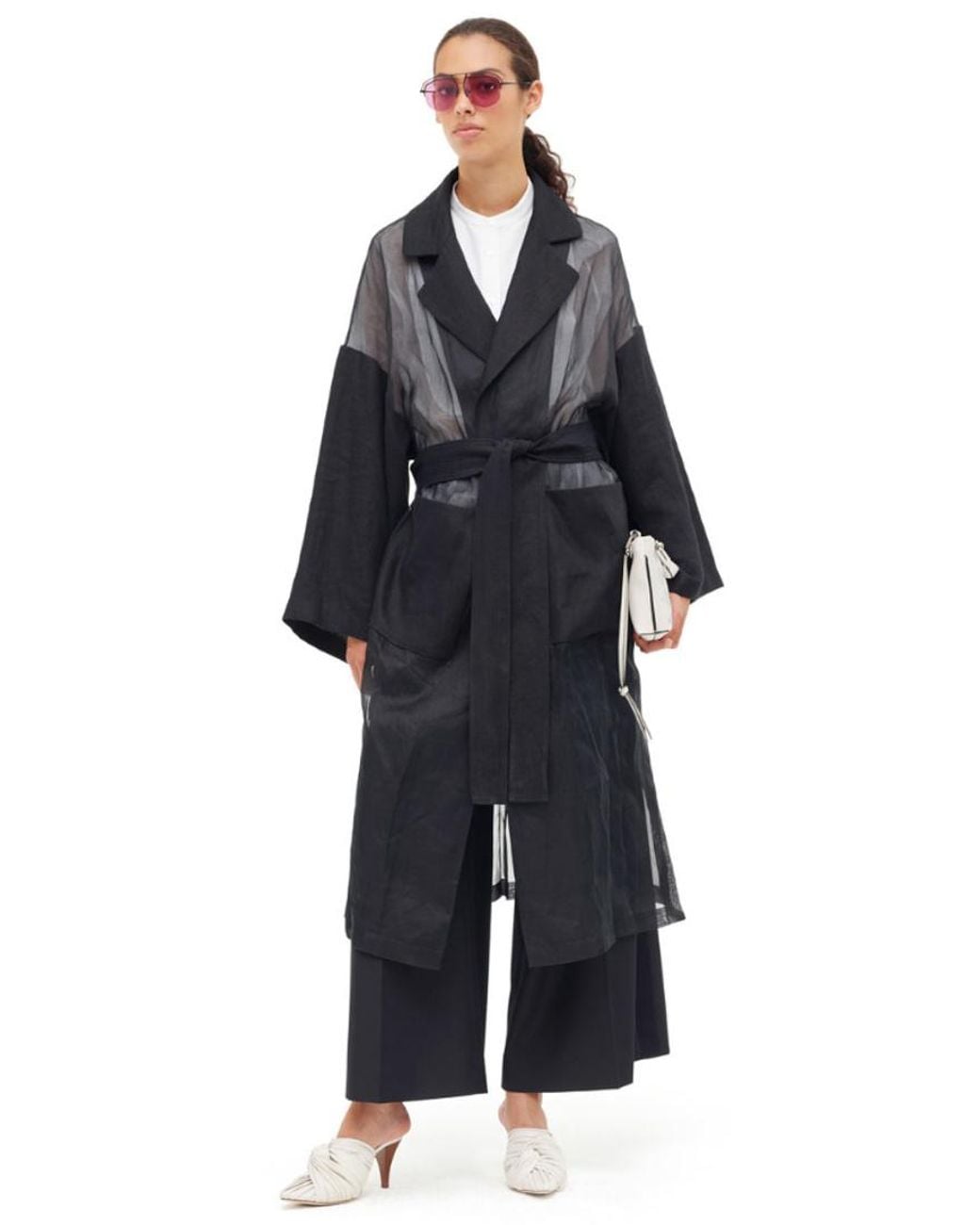 Loewe Gray Organdy Oversize Belt Coat