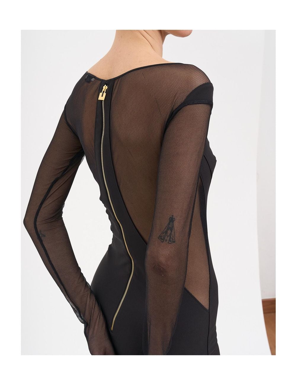 Elisabetta Franchi Black Sheer Long-Sleeved Dress
