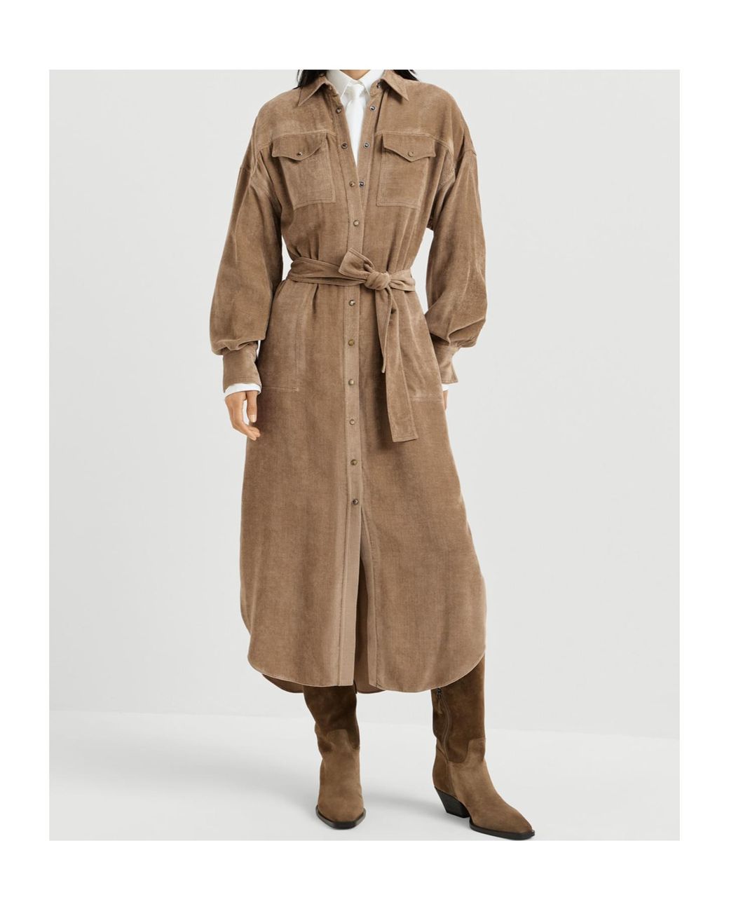 Brunello Cucinelli Natural Fluid Corduroy Shirt Dress