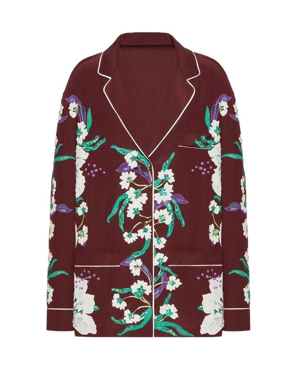 Valentino Red Floral Embroidery Pajamas Shirt