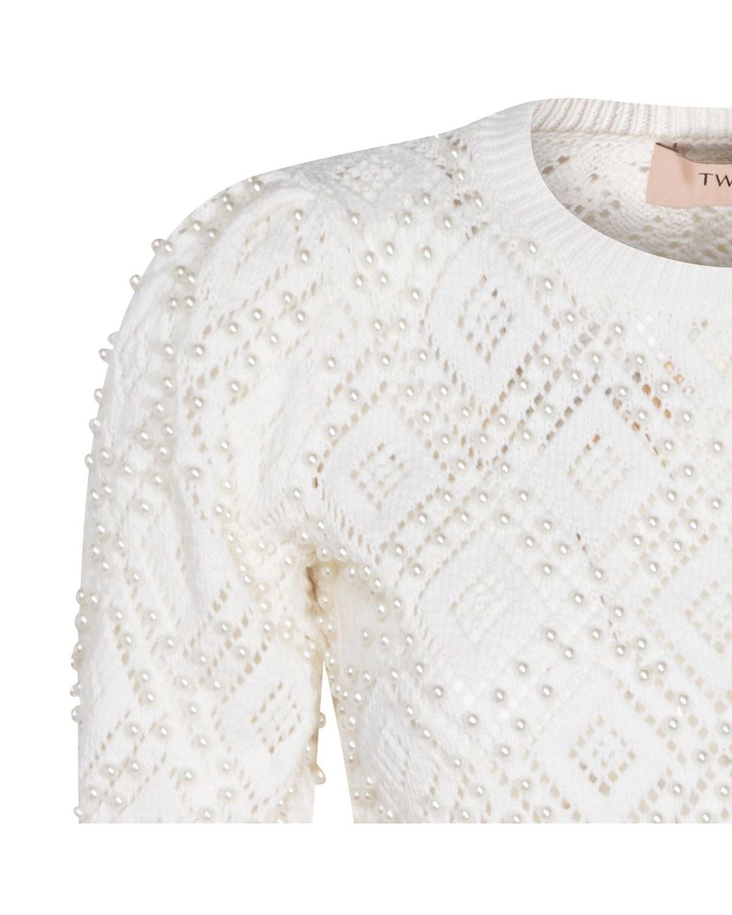 Twinset White Embellished Short-Sleeved Knitted Sweater