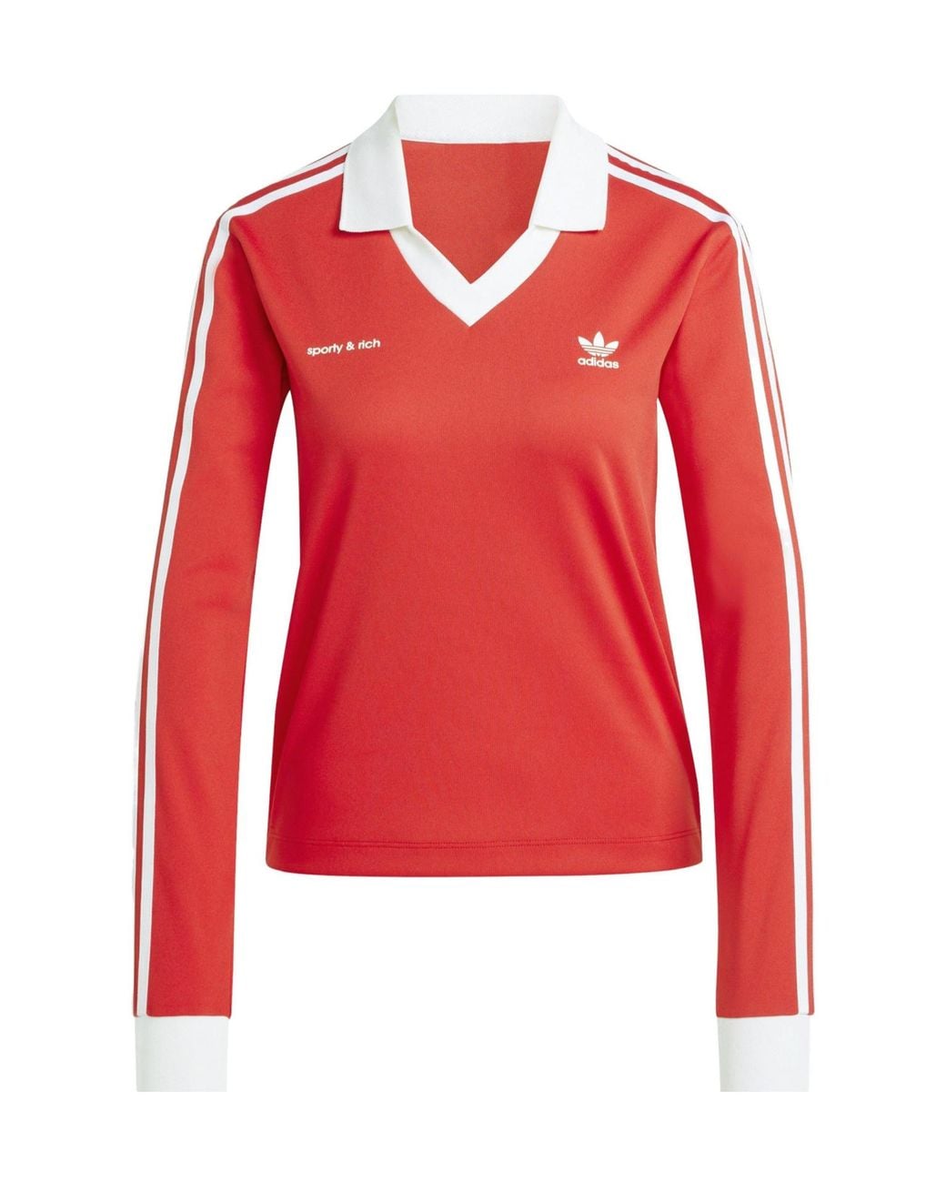 Adidas Originals Red Retro Colorblock Vneck Longsleeve Polo Top