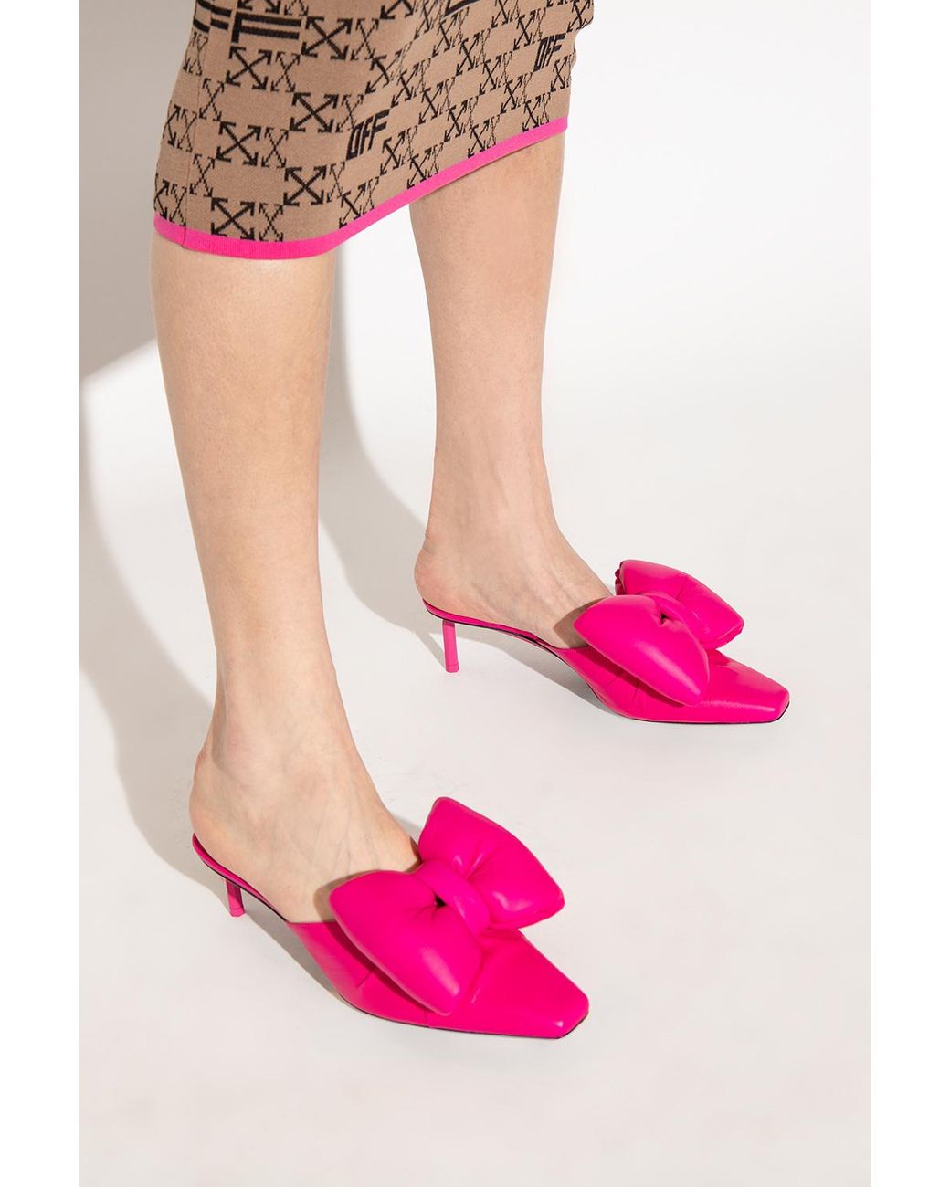 Off-White c/o Virgil Abloh Pink Allen Padded-Bow Leather Mules
