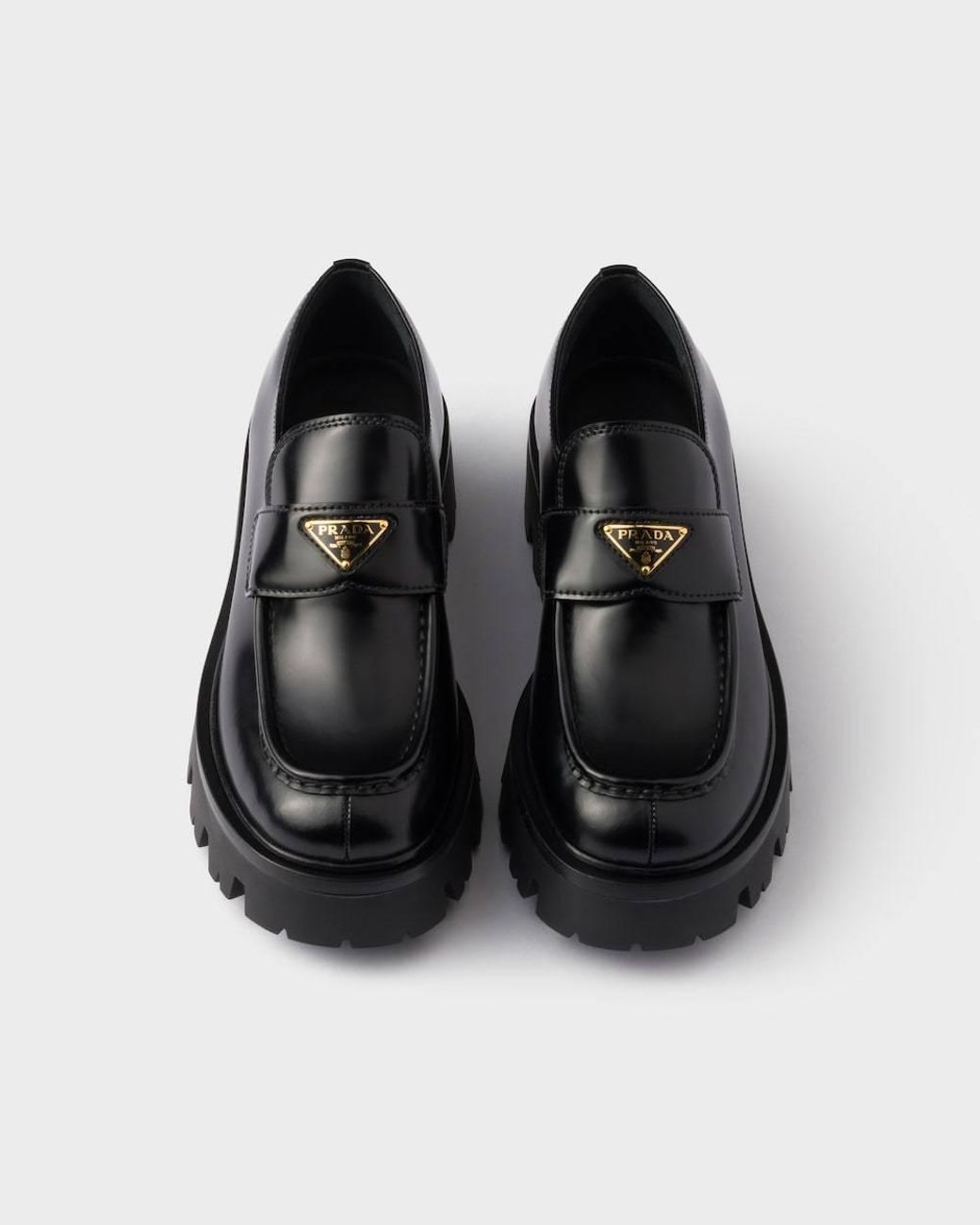 Prada Black Logo Plaque Slip-On Loafers