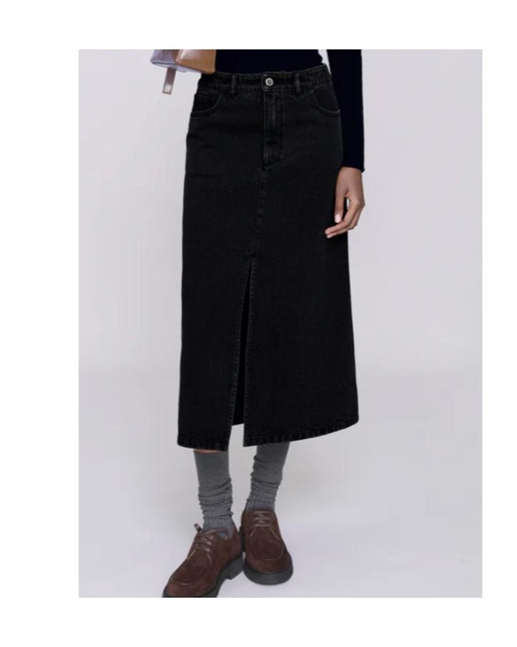 A.P.C. Black Split-Front Denim Midi Skirt