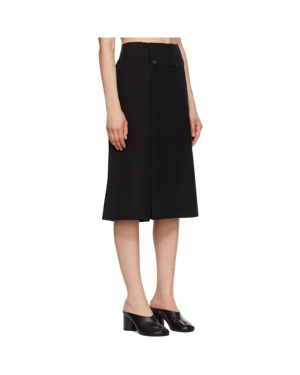 MM6 by Maison Margiela Black Wrap-Design Buttoned Midi Skirt