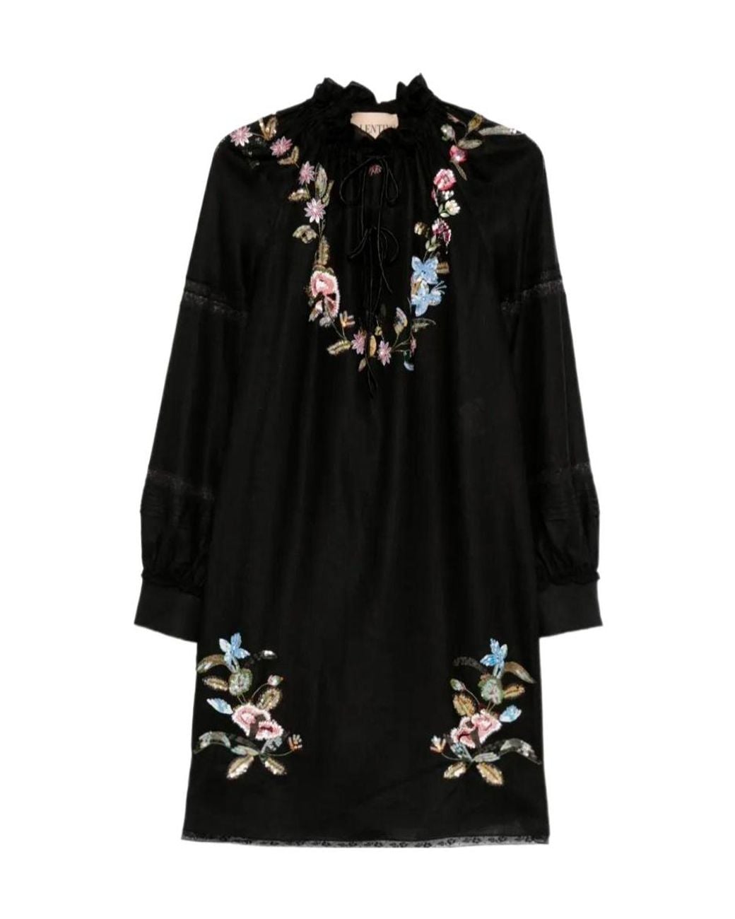 Valentino Black Floral Embroidered Dress