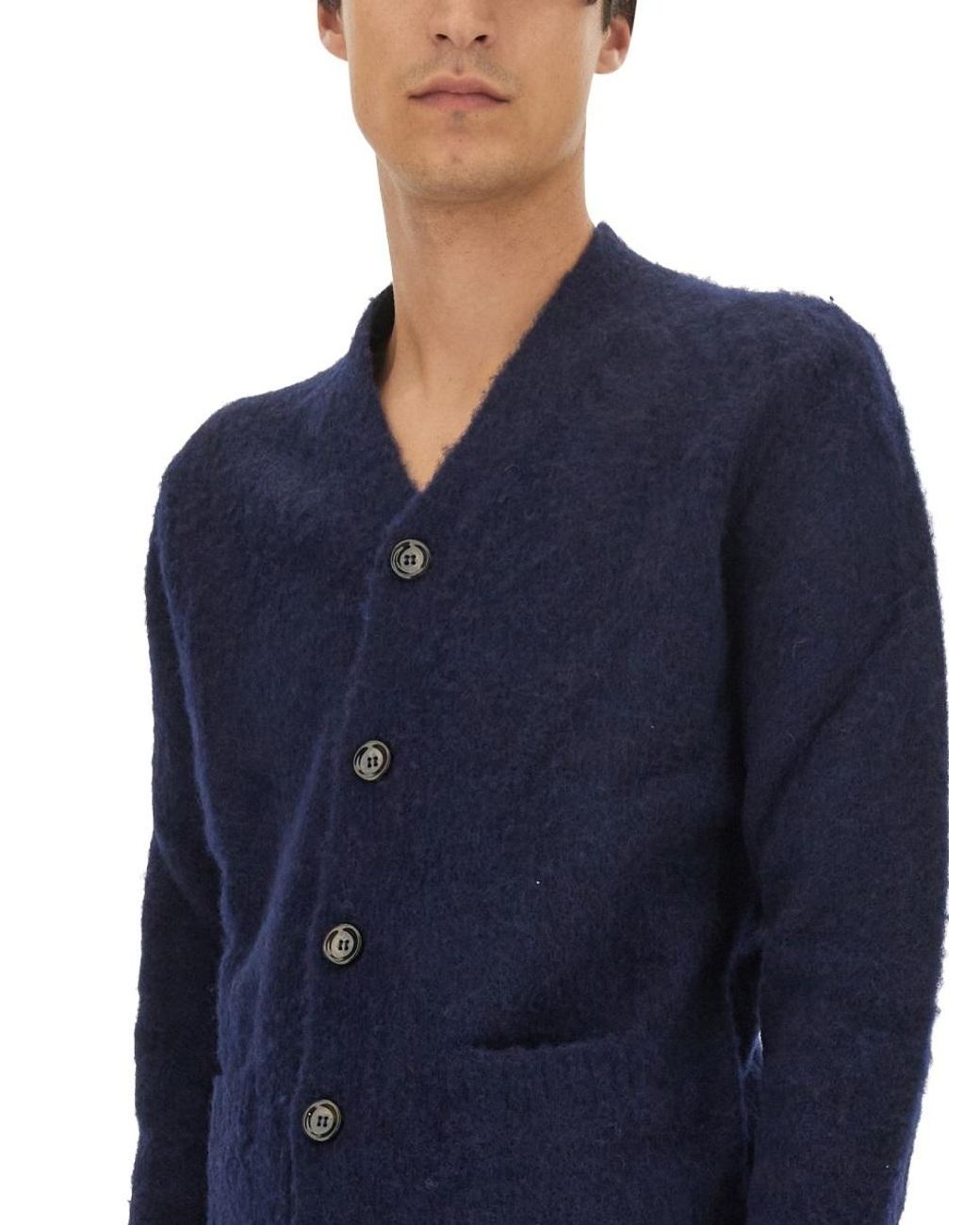 Aspesi Blue V-Neck Buttoned Cardigan for men