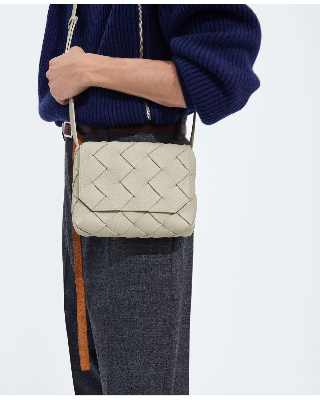 Bottega Veneta Gray Diago Intreccio Cross-Body Bag for men