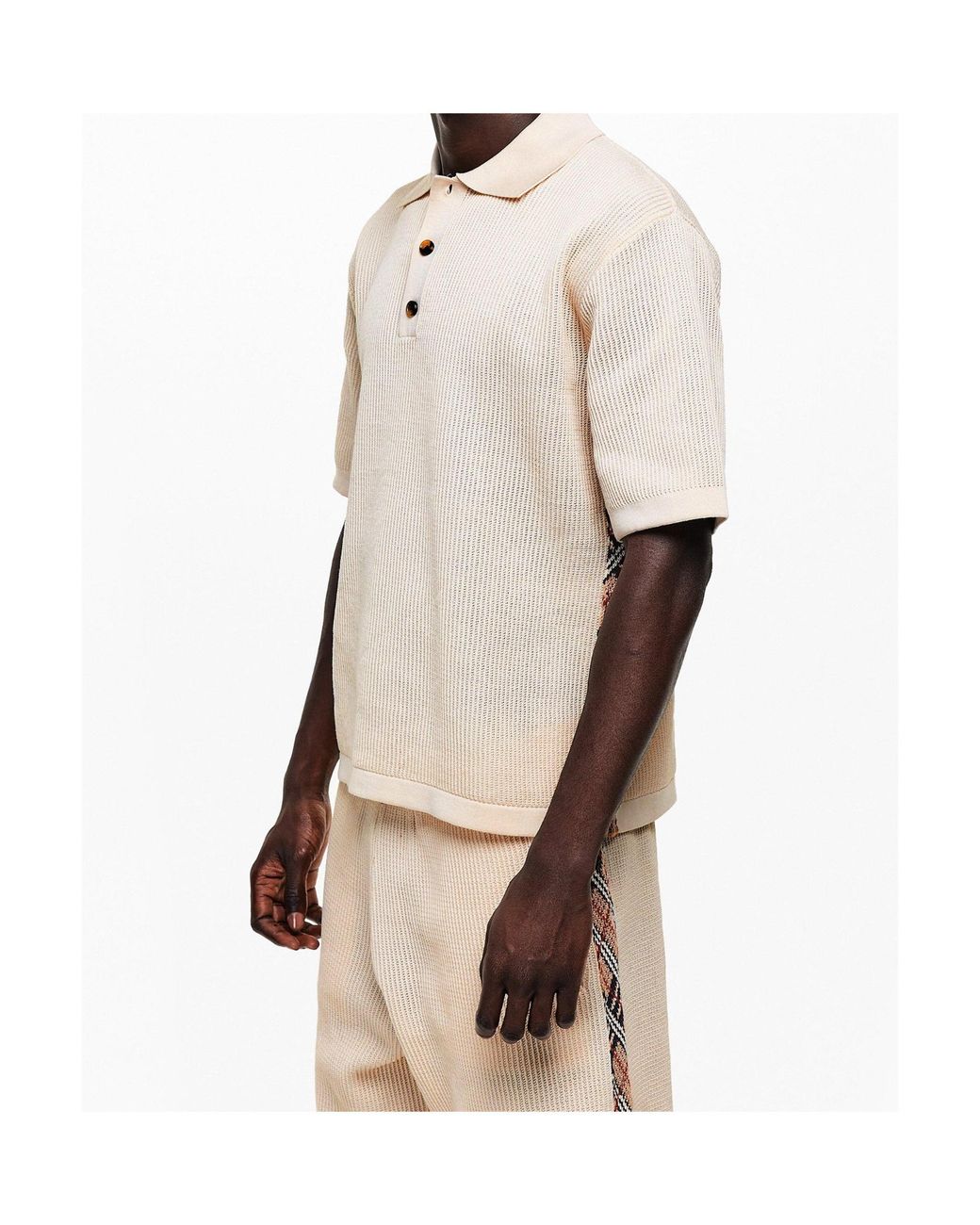 Burberry Natural Knitted Short Sleeve Polo Shirt for men
