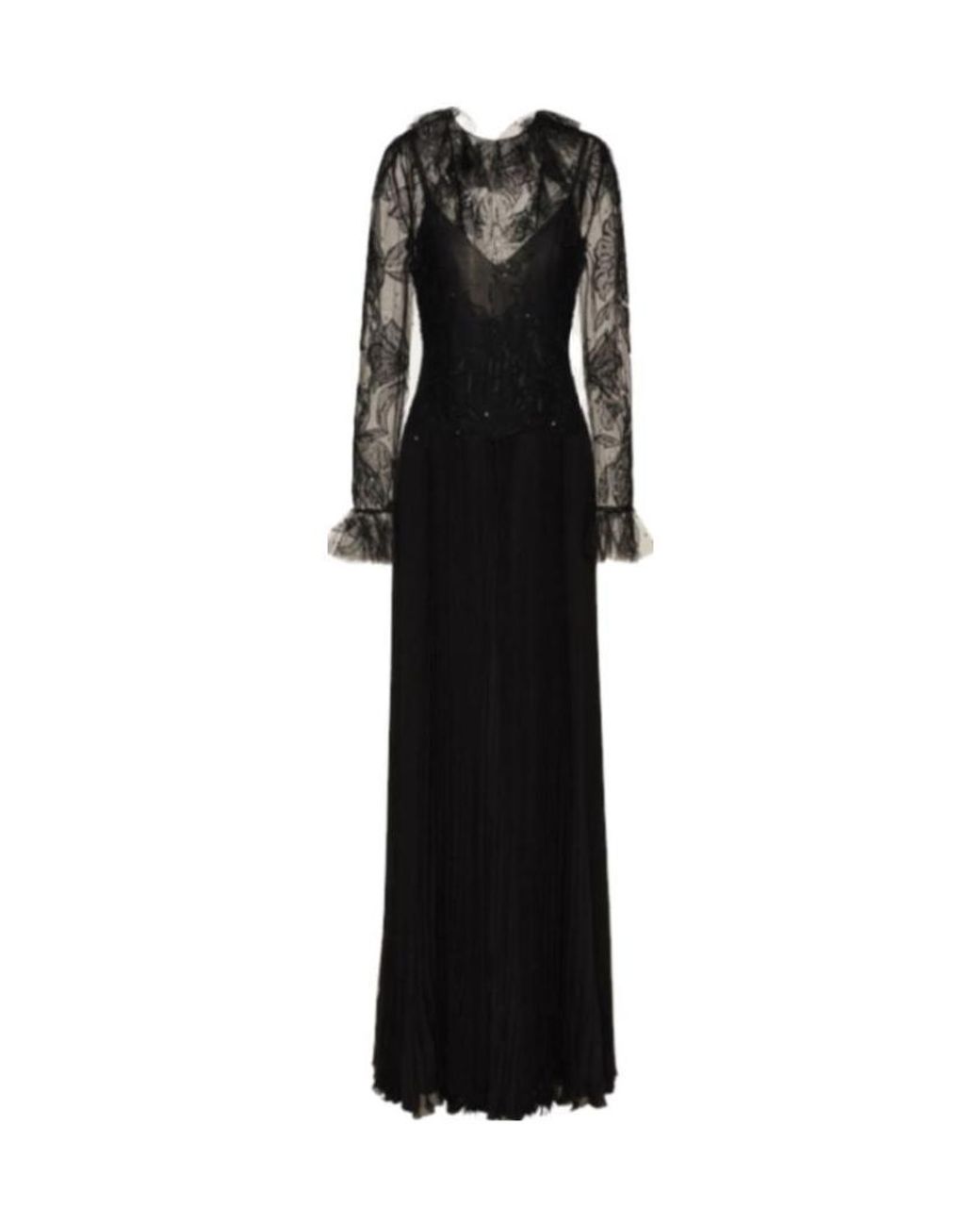 Valentino Black Ruffled Pleated Long-Sleeved Dress
