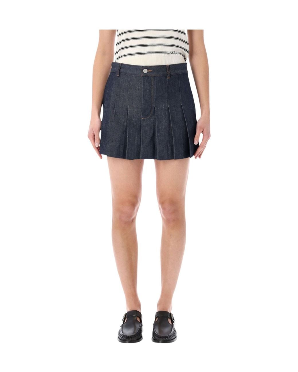 A.P.C. Blue Pleated Denim Mini Skirt