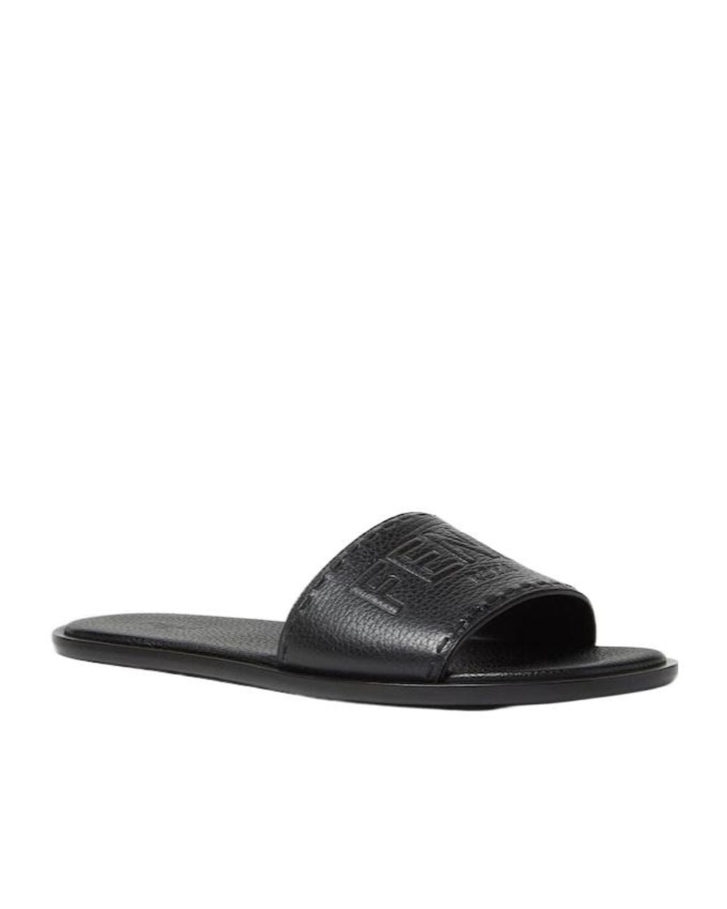 Fendi Black Roma Logo Embossed Slides for men