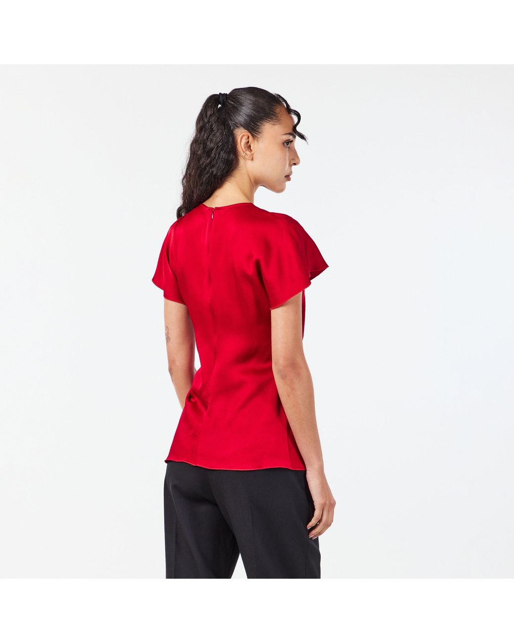 Victoria Beckham Red Satin Shortsleeve Top