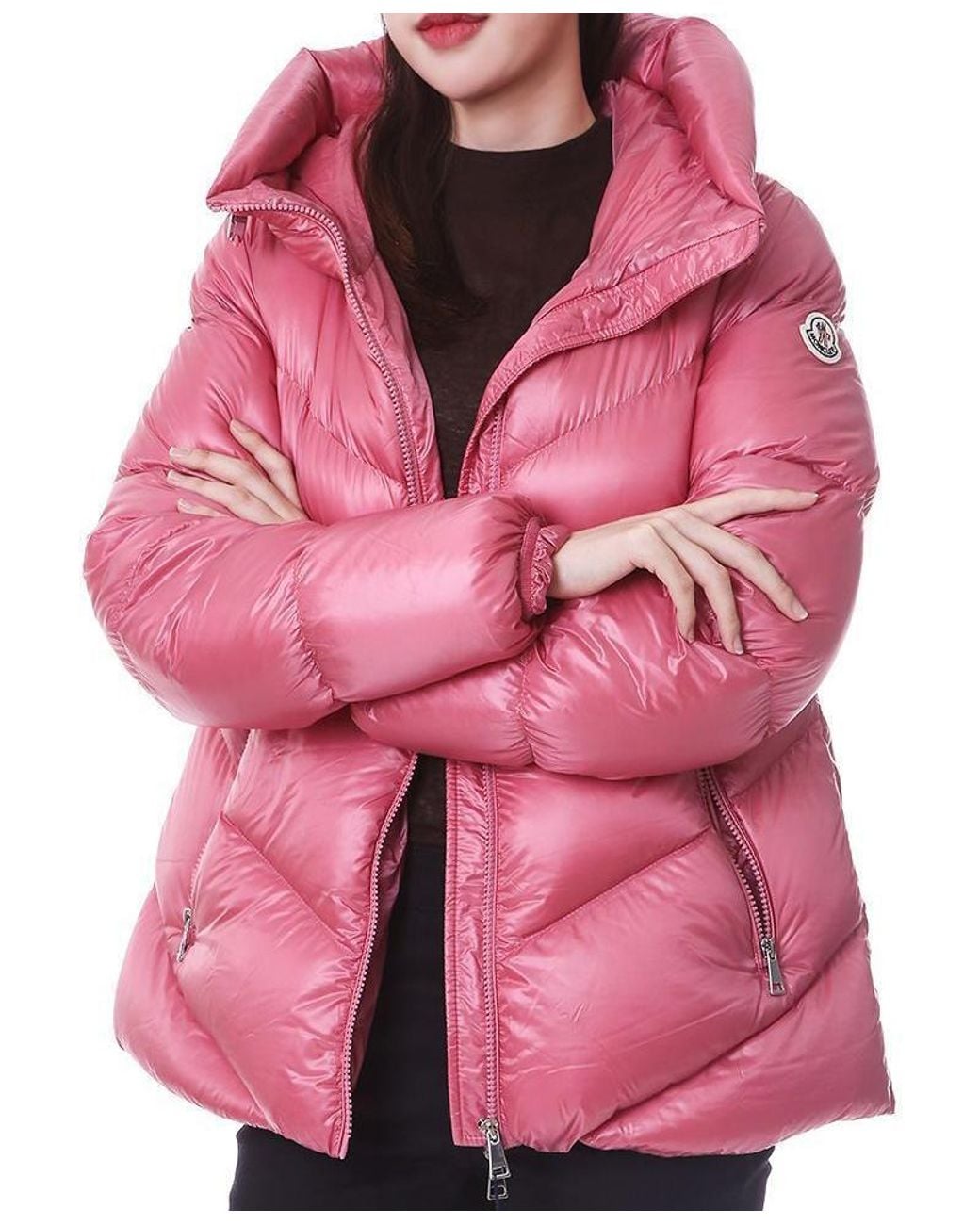 Moncler Pink Cropped Hooded Down Jacket