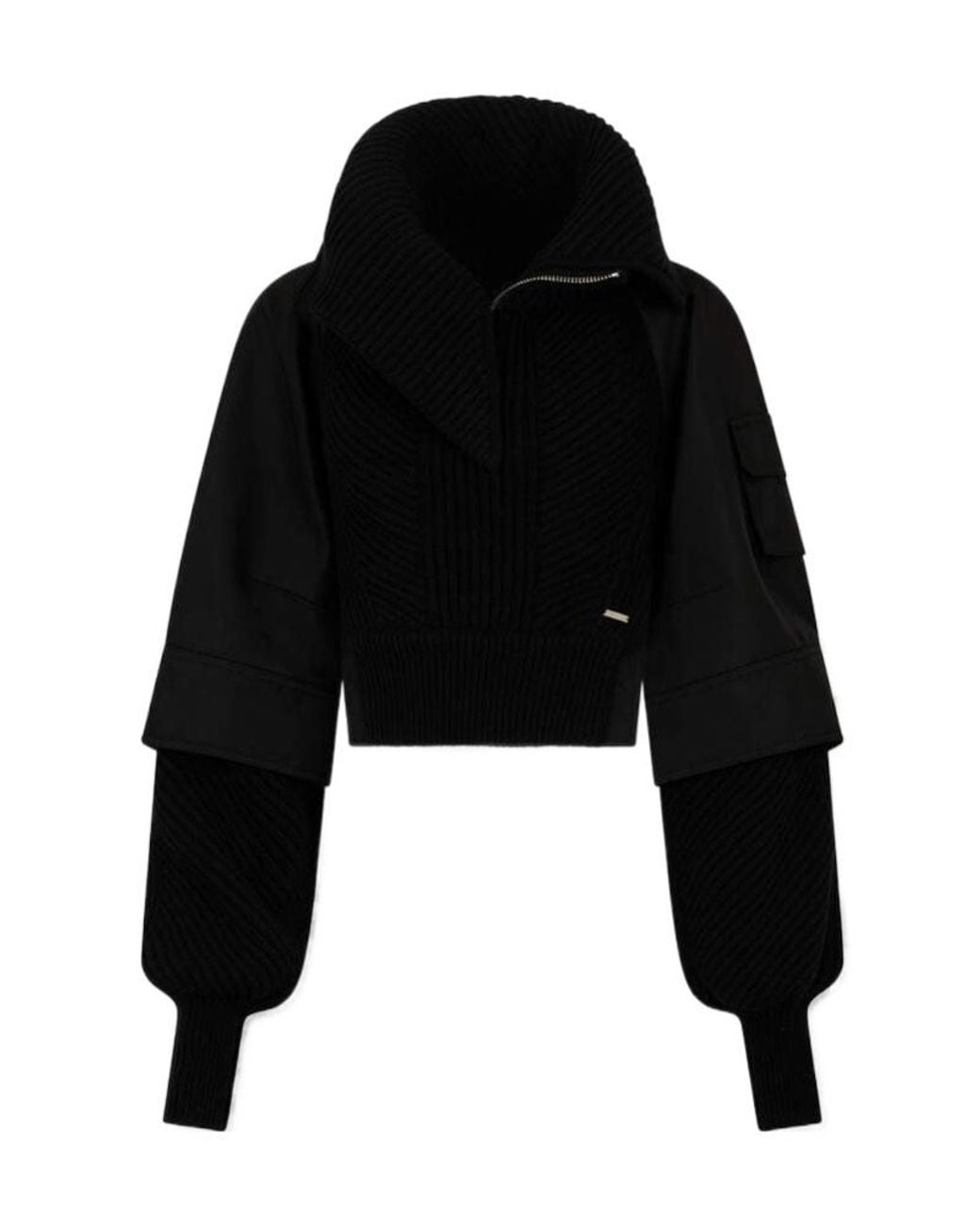 DSquared² Black Ribbed Zip-Up Cropped Jacket