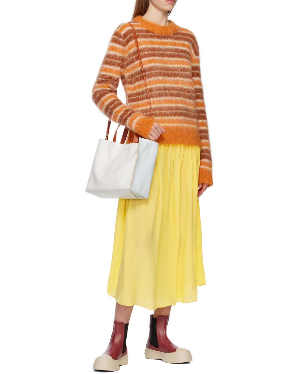 Marni White Logo Print Leather Shoulder Bag