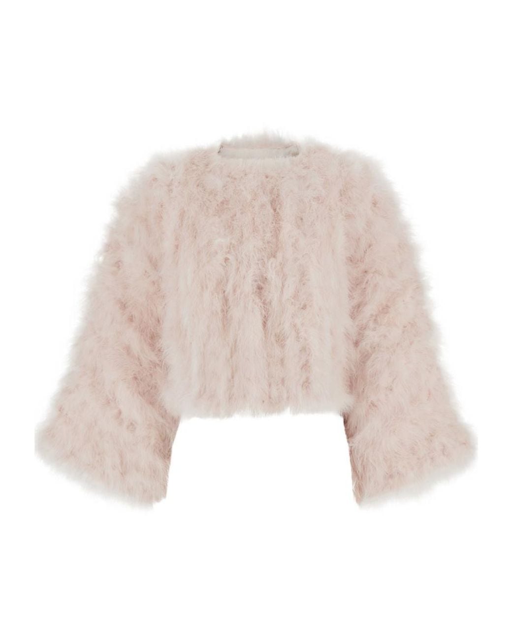 Yves Salomon Natural Short Shearling Jacket With Round Collar And Three-Quarter Sleeves